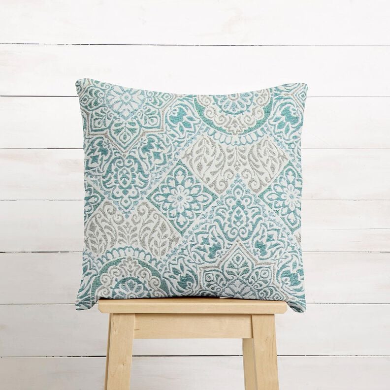 Tissu de décoration Jacquard carreaux élégants – pétrole légère/beige clair,  image number 6