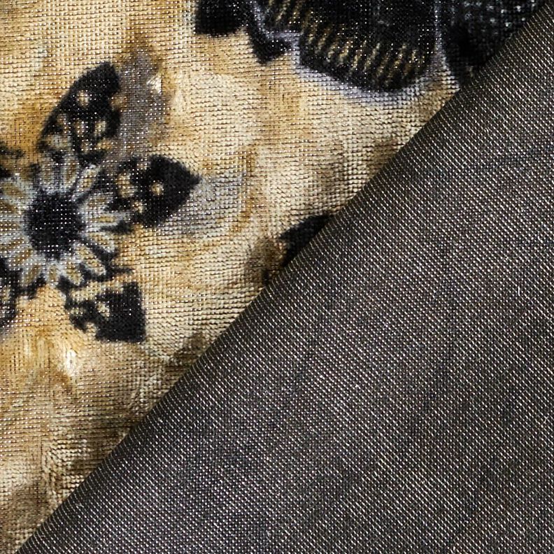 Panne de velours Fleurs anciennes – gris bleu/noir, image number 4