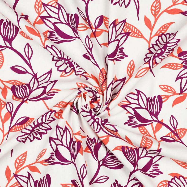 Mélange viscose lin Fleurs | Poppy Fabrics – ivoire/raisin,  image number 3