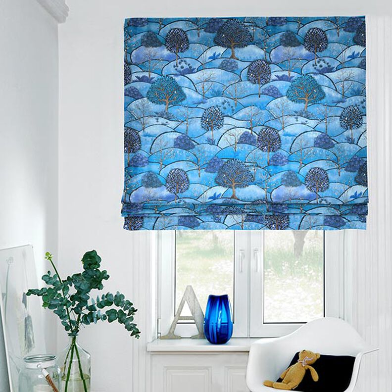 Tissu déco semi-panama Impression numérique paysage d’hiver – bleu clair/bleu nuit,  image number 5