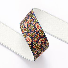 Ruban élastique Paisley [ 3,5 cm ] – bleu marine/vert, 