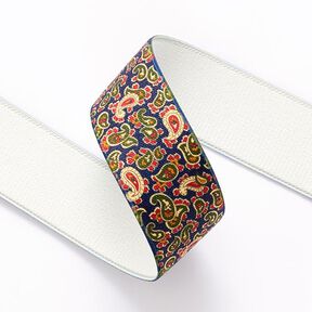 Ruban élastique Paisley  [ 3,5 cm ] – bleu marine/vert, 