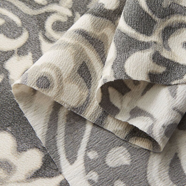 Tissu crêpe Paisley et fleurs – gris/blanc, image number 3