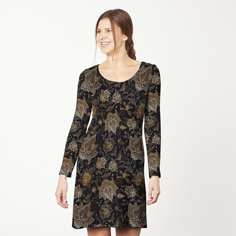 Jersey coton fleurs de mandala dorées | Glitzerpüppi – noir/or, image number 6