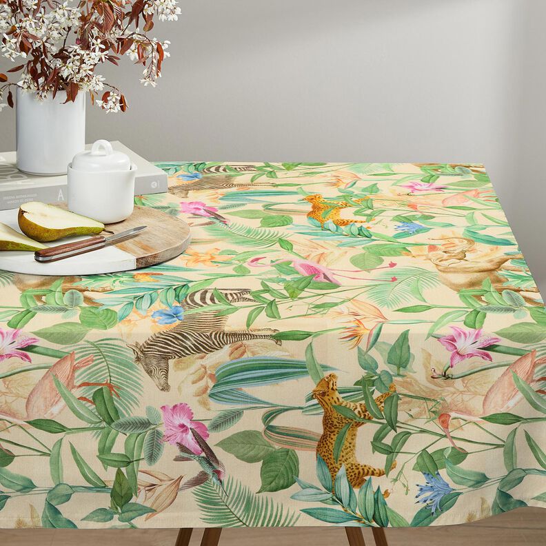 Tissu de décoration Semi-panama Animaux de la jungle – beige/vert,  image number 8
