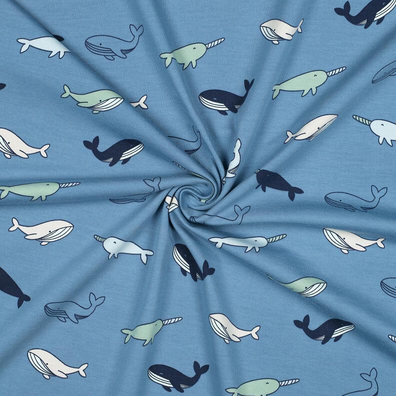 Jersey coton Jolies baleines | Poppy Fabrics – gris bleu/bleu marine,  image number 3
