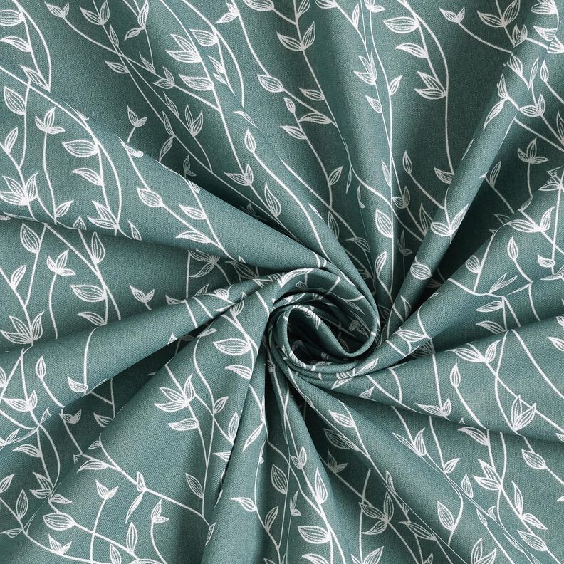 Popeline coton Vrilles de feuilles – sapin bleu, image number 3
