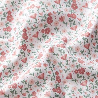 Popeline de coton bio Prairie fleurie – blanc/rose, 