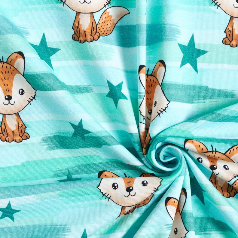 Jersey coton Renard à rayures | Glitzerpüppi – bleu aqua/orange pêche, image number 3