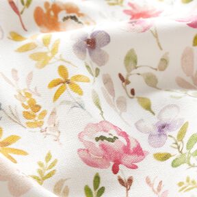 Tissu de décoration Semi-panama Fleurs délicates – blanc/violet pastel, 