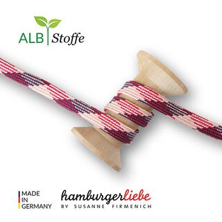 GOTS Cordon tressé bio TWIST ME Plaid [24 mm] | Albstoffe – vieux rose/rouge vif, 