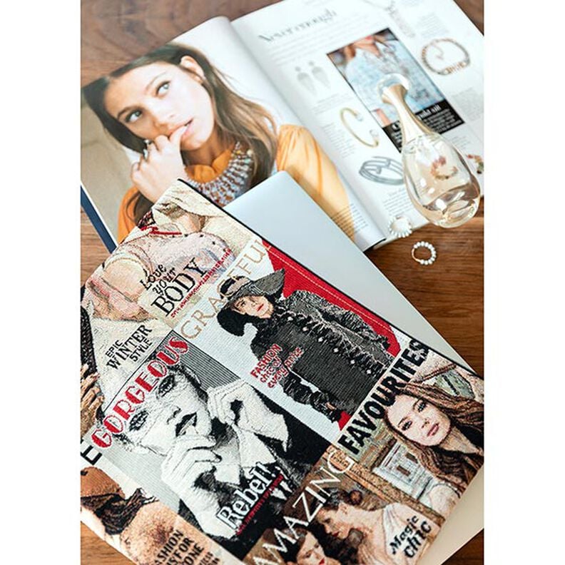 Tissu de décoration Semi-panama Mode-Magazine – noir/rouge,  image number 6