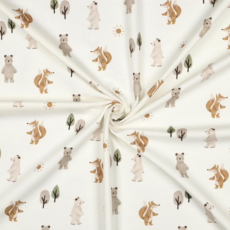 Jersey coton Tiere im Wald Impression numérique | Poppy Fabrics – ivoire/anémone,  image number 3