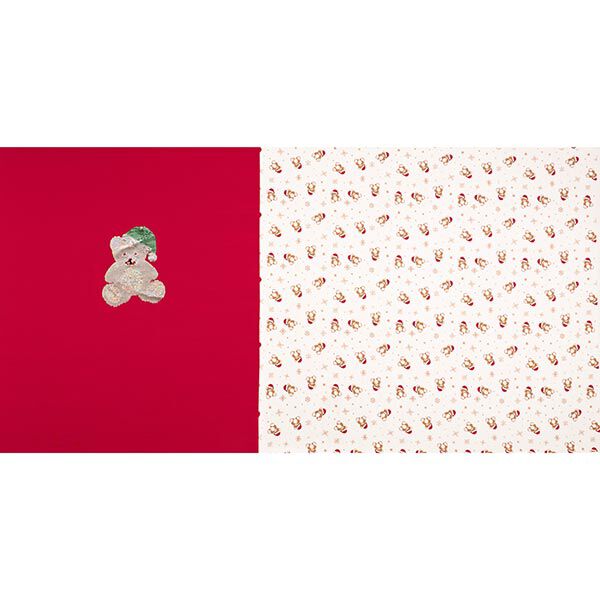 Panel French Terry Sweat d’été Nounours de Noël – écru/rouge, image number 1