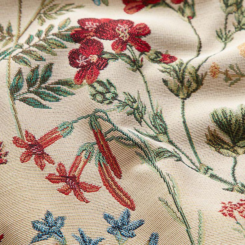 Tissu de décoration Gobelin prairie fleurie – beige,  image number 2