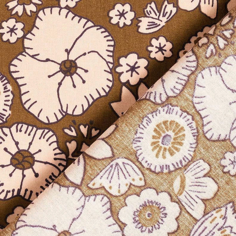 Tissu en coton Cretonne Fleurs rétro – olive/rosé, image number 4
