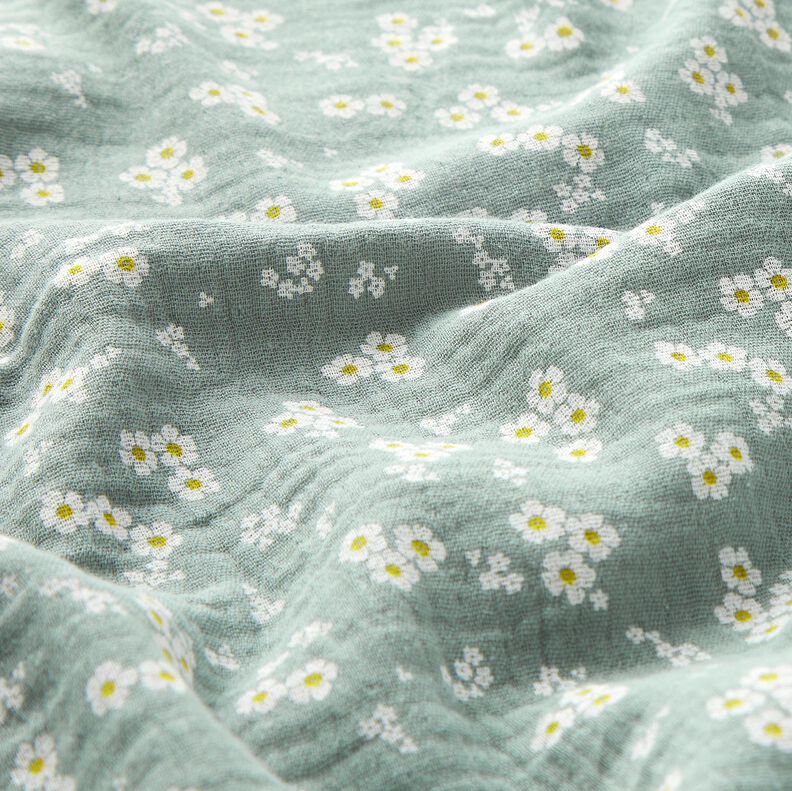 Tissu double gaze de coton Gänseblümchen – roseau/blanc,  image number 2