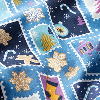 Tissu en coton Popeline Courrier de Noël – bleu/blanc, 