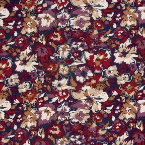 Jersey viscose fleurs expressives – bleu marine/lilas rouge, 