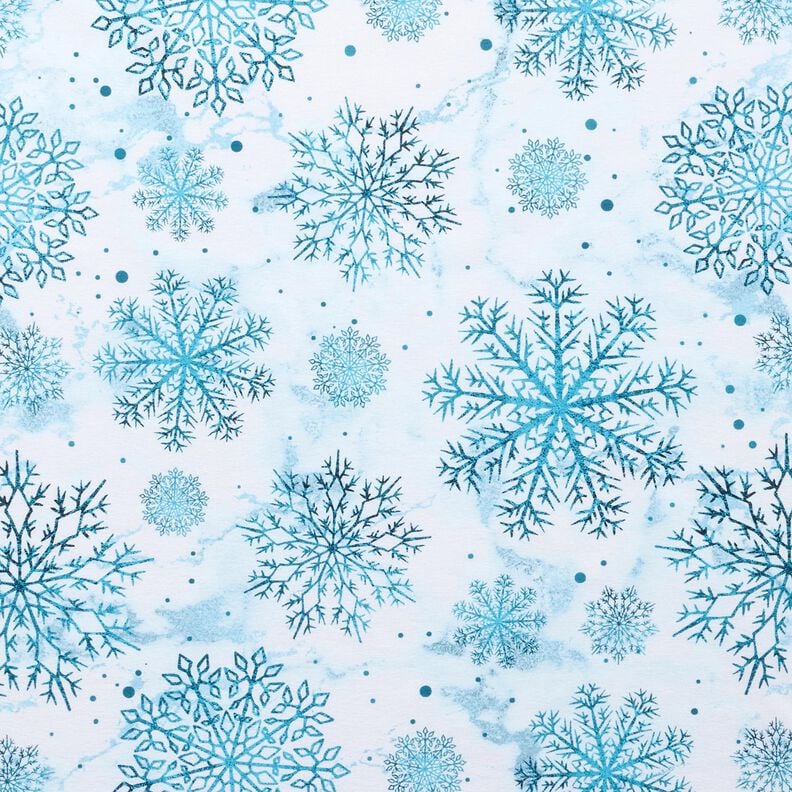 French Terry Cristaux de neige pour Noël | Glitzerpüppi – bleu ciel/pétrole légère, image number 1