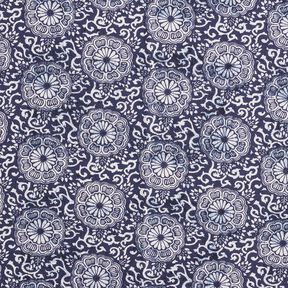 Tissu en coton Cretonne Mandala fleuri – blanc/bleu nuit, 