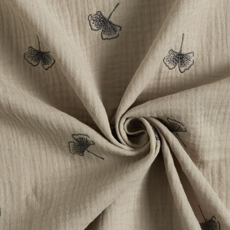 Tissu double gaze de coton Ginkgo brodé – gris clair, image number 3