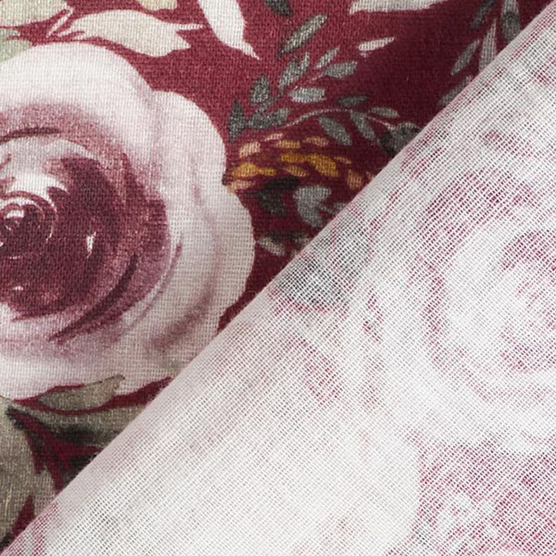 Tissu double gaze de coton Roses aquarelle Impression numérique – rouge bordeaux,  image number 5