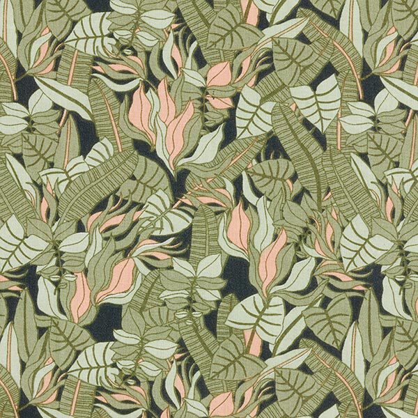Tissu en coton Cretonne feuilles tropicales – noir/vert,  image number 1