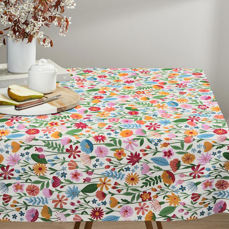 Tissu de décoration Semi-panama Fleurs multicolores – ivoire/violet pastel,  image number 8