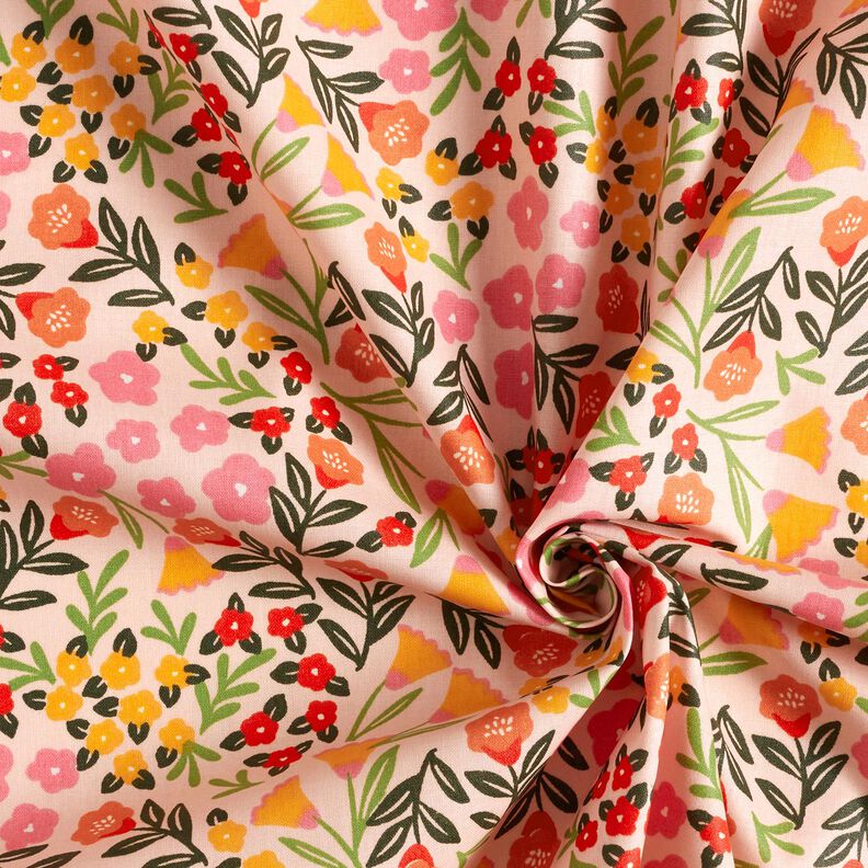 Coton enduit Prairie fleurie – beige clair/rose vif,  image number 4