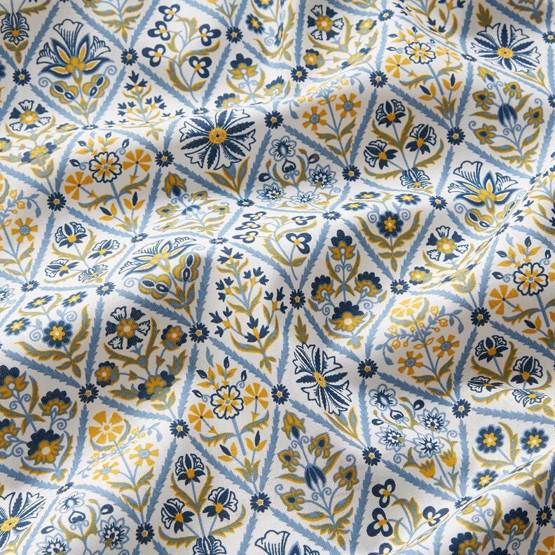 Tissu en coton Cretonne Carreaux à fleurs – blanc/bleu brillant,  image number 2
