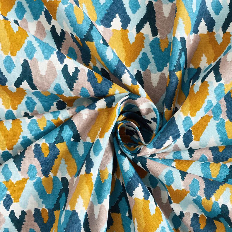 Tissu en coton Cretonne Imprimé ethnique – bleu brillant/moutarde,  image number 3