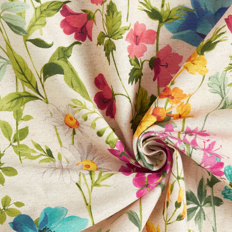 Tissu de décoration Semi-panama Wiesenblumen – nature/framboise, image number 3