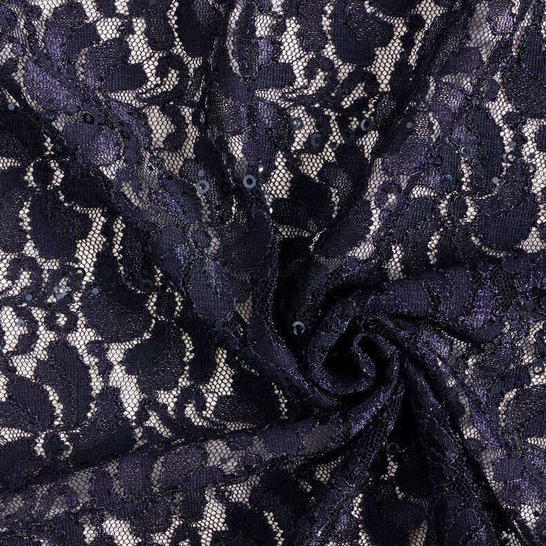 Dentelle avec fleurs pailletées – bleu nuit,  image number 3