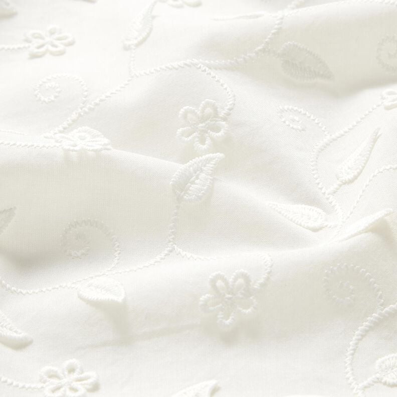 Tissu en coton broderie 3D fleurs &ndash; blanc,  image number 2