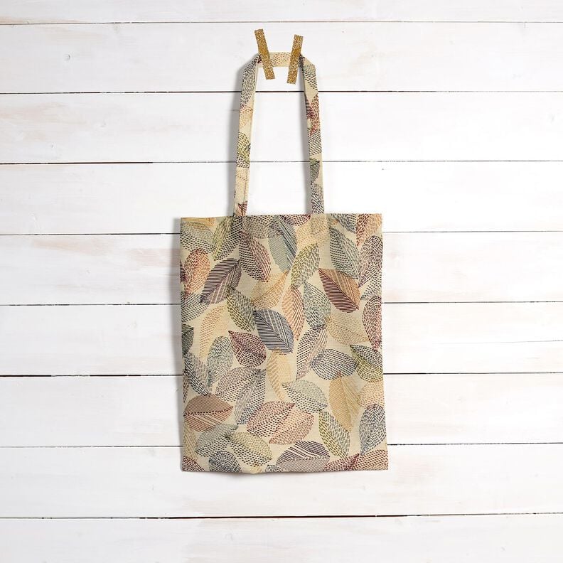 Tissu de décoration Gobelin Croquis de feuilles – beige clair/vert,  image number 6