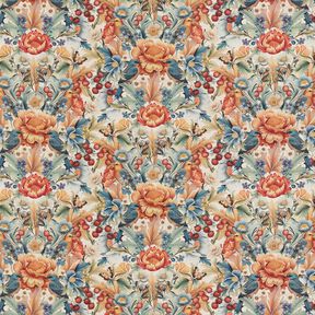 Tissu de décoration Semi-panama Fleurs et baies – nature/caramel, 