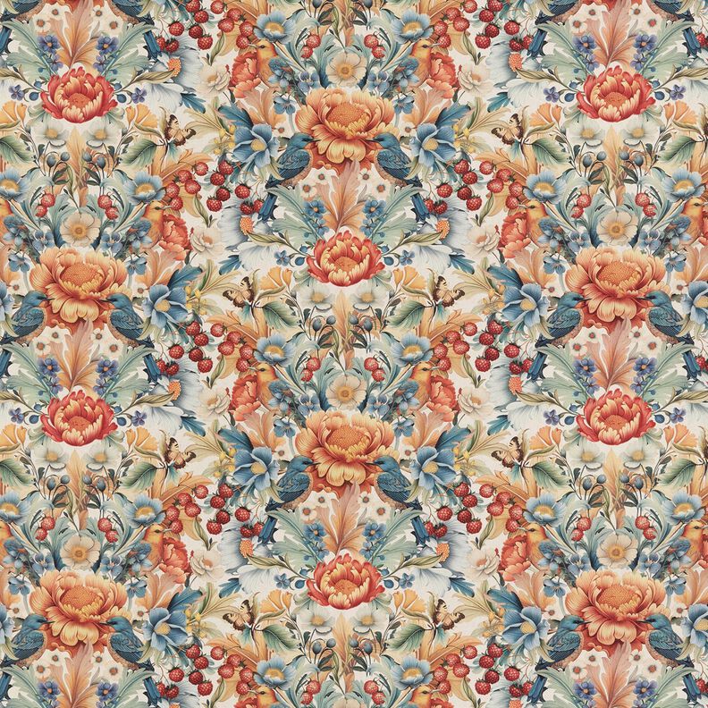Tissu de décoration Semi-panama Fleurs et baies – nature/caramel,  image number 1