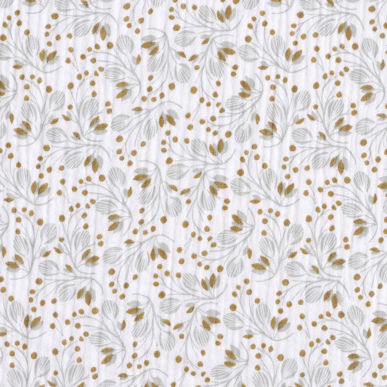 Tissu double gaze de coton Motif floral abstrait – blanc/jaune olive,  image number 1