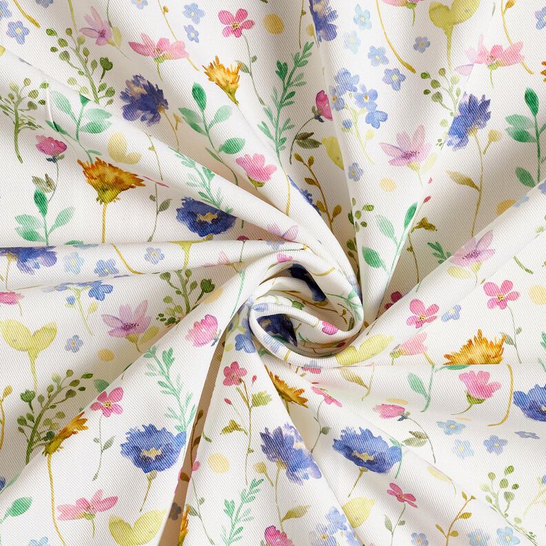 Tissu de décoration Sergé coton fleurs des champs – ivoire/lilas bleu, image number 3