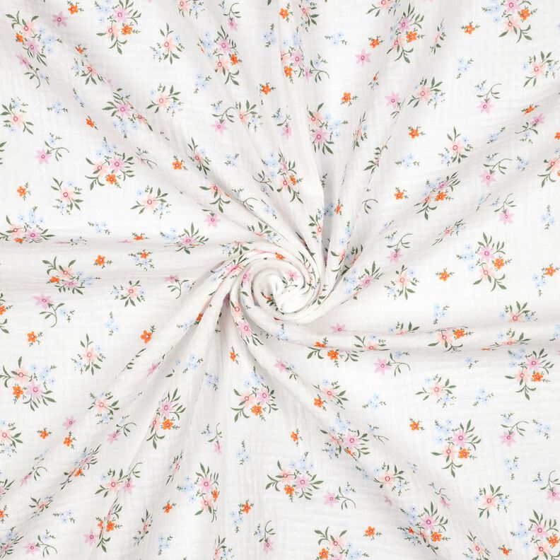 GOTS Tissu double gaze de coton Jolies petites fleurs  | Poppy Fabrics – ivoire/orange,  image number 3