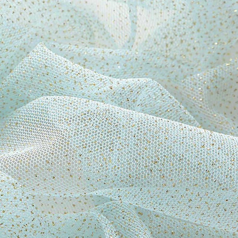 Tissu tulle scintillant – bleu clair/or,  image number 2