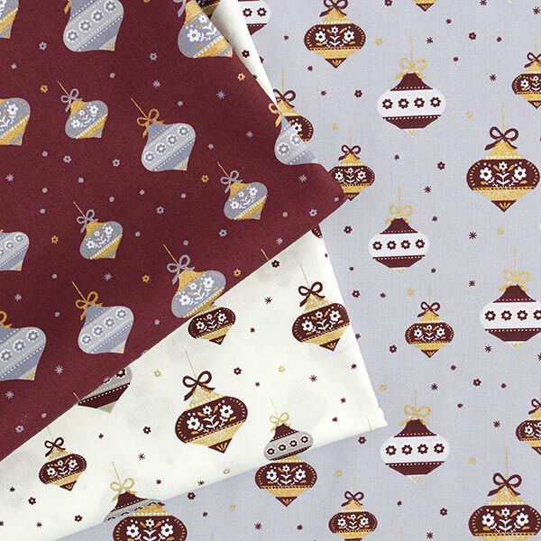 Tissu en coton Popeline Boules de Noël pointues – gris/or, image number 5