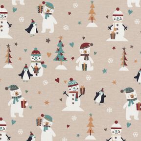 Jersey coton Pingouin, ours polaire et bonhomme de neige – amande, 