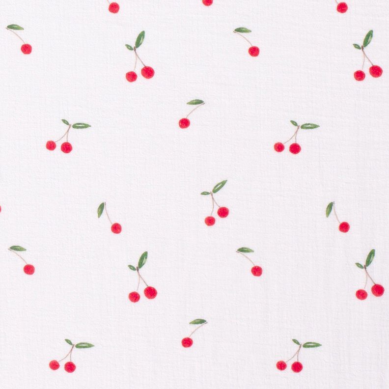 Tissu double gaze de coton Cerises aquarelle Impression numérique – blanc,  image number 1