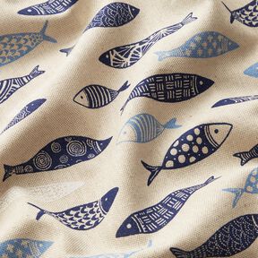 Tissu de décoration Semi-panama Banc de poissons abstrait – nature/bleu, 