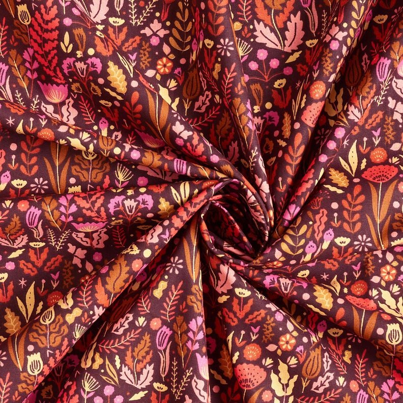 Tissu en coton Cretonne Fleurs sauvages – merlot/pourpre,  image number 3