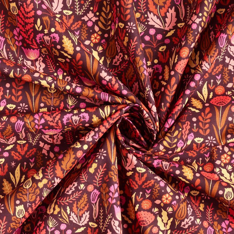 Tissu en coton Cretonne Fleurs sauvages – merlot/pourpre, image number 3