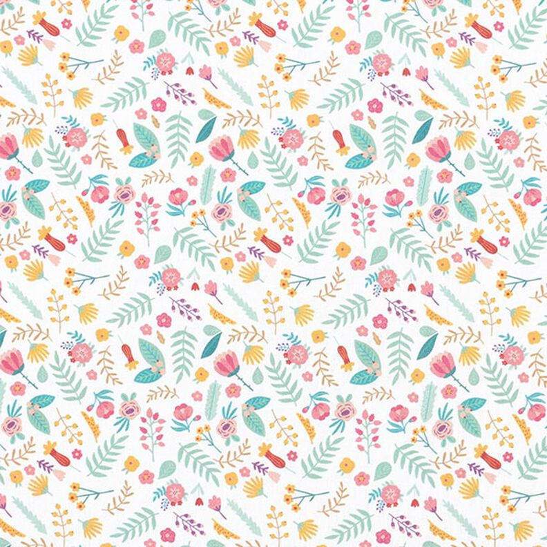 Tissu en coton Percalepetites fleurs et feuilles – rose/jaune,  image number 1