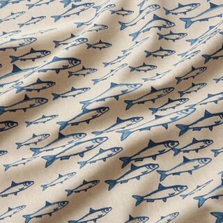Tissu de décoration Semi-panama Banc de poissons – nature/bleu marine, 